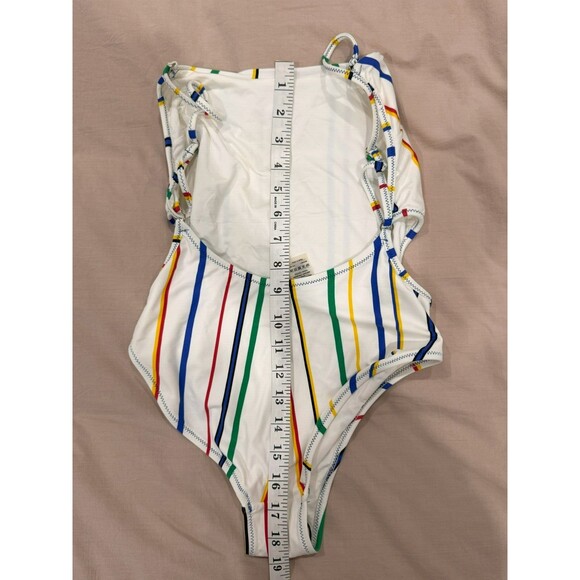 NWOT Derek Lam 10 Crosby Womens M Rainbow Stripe Side Cut Out OnePiece Swim Suit - Picture 9 of 10